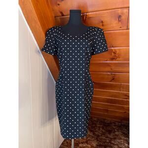 Vintage 80s Jessica Howard Black and White Polka Dot Sheath Dress